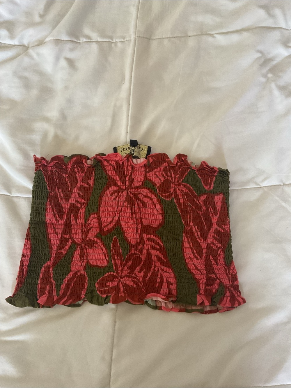 Smocked Floral Tube Crop Top - Pink & Olive